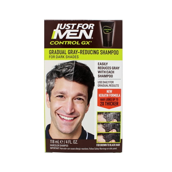 Just for Men Control GX Grey Reducing Shampoo, Gradual Hair Color with Keratin, 4 fl oz (Packaging May Vary) Pack of 2