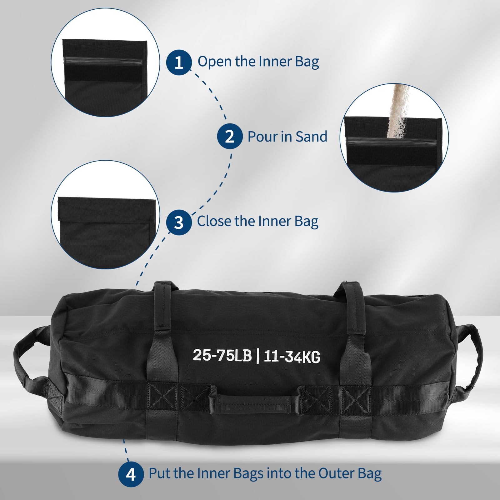 Heavy Duty Adjustable Sandbag, Unfilled Weight Bag with Multi Handles, Durable Workout Power Bag for Strength Training, Cross Training and Home Gym Fitness Exercise