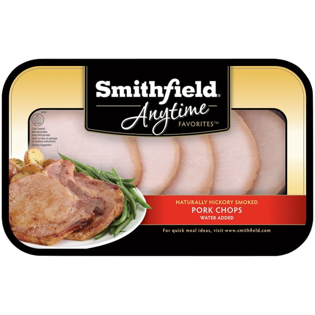 Smithfield Anytime Favorites Naturally Hickory Smoked Pork Chops Bone In Fully Cooked 0 9 1 64 Lb Walmart Com Walmart Com