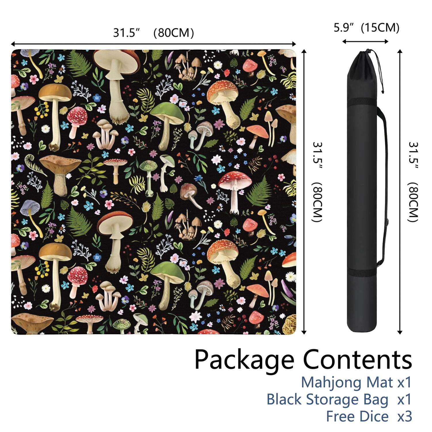 31.5 Inch Botanical Style Mahjong Mat Made of Rubber with Anti-Slip Non-Skid Backing and Noise Reduction Technology for Multi-Purpose Game Table Use