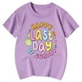 thumbnail image 4 of MIXUE Kids Girls Tops & T-Shirts Summer Back To School Letter Print Round Neck Short Sleeve Loose Casual Tee Shirts Outwear,Purple,5-6 Years, 4 of 4