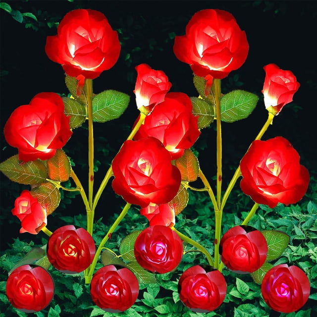 Luces solares de jardín ANGMLN, paquete de 2 unidades, 7 colores cambiantes, rosa roja