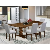 East West Furniture LAAB7-88-05 7Pc Wood Dining Table Set Includes a Wood Table and 6 Upholstered Dining Chairs with Grey Color Linen Fabric, Medium Size Table with Full Back Chairs, Antique...