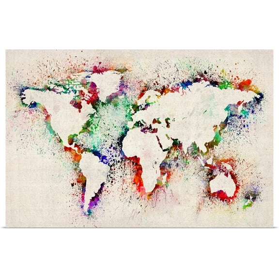Great BIG Canvas | Rolled Michael Tompsett Poster Print entitled World Map Splash Outline