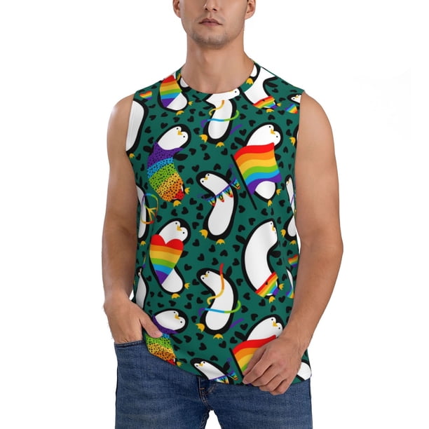 Fotbe Lgbt Penguin Men's Camiseta sin Mangas Estampada para Hombres, Playera Casual para Gimnasio, Entrenamiento, Playa-Large
