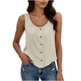 thumbnail image 3 of Lcziwo Women Cotton Summer Tank Top Button Down Sleeveless Crew Neck Shirts Gauze Solid Lightweight Casual Loose Blouses Beige,XL, 3 of 9
