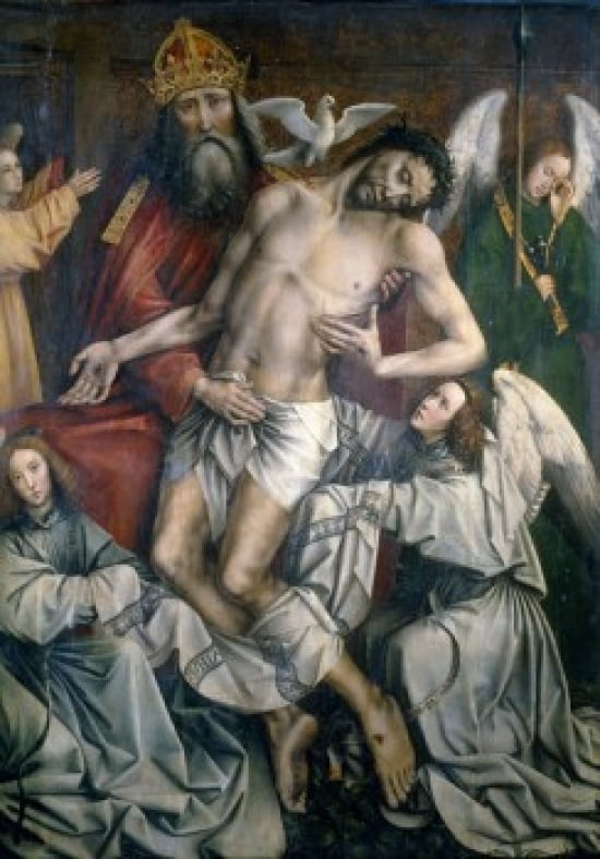 The Trinity and the Dead Christ Supported by Angels central panel from Throne of Grace Triptych by Colijn de Coter (Circa1455-1538) France Paris Musee du Louvre Canvas Art - Colijn de Coter (24 x
