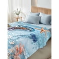 thumbnail image 4 of Blue Coastal Jellyfish Full Size Flat Sheet, Wrinkleproof & Fadeproof Cooling Flat Bed Sheet Only, Summer Beach Starfish Botanical Breathable Soft Bedding Top Sheets 81 x 96 Inches, 4 of 8