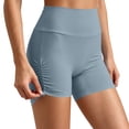 thumbnail image 3 of Women's Soft High Waisted Ruched Side Workout Shorts, Tummy Control Slimming Fit with Compression Design, Quick Dry 4 Way Stretch Breathable, for Gym Running Yoga Lounge | TruHer,Blue 2XL, 3 of 8