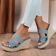 thumbnail image 3 of Rokment Womens Wedges High Heels Dress Slides Sandals Ladies Stylish Simple Denim Cross-Band Platform Chunky Heeled Slip on Summer Casual Height Increasing Dressy Slippers Black Size 8.5, 3 of 5