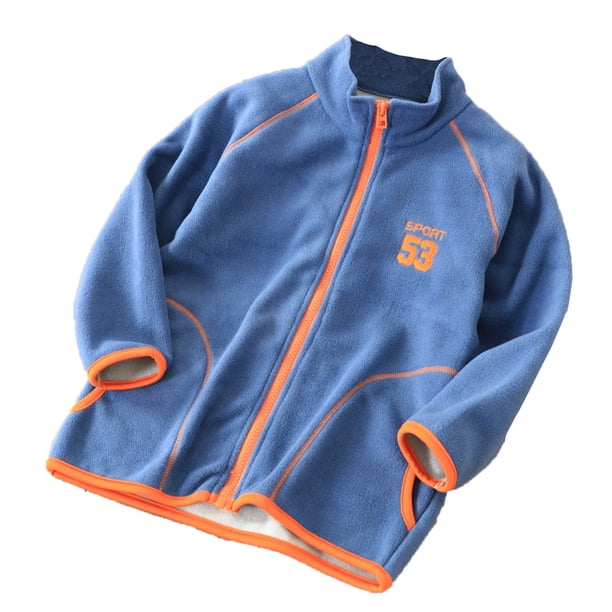 Gibobby Grandes NiñosChaqueta de abrigo con cremallera de lana con estampado de letras de invierno de manga larga para niños pequeños y niñas, prendas de(Azul, 9-10 Años)