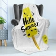 thumbnail image 4 of Ice Cream Soft Flannel Fleece Throw Blanket, Hello Summer Phrase with Lemon Flavor and Watercolor Splashes Print, Cozy Plush for Indoor and Outdoor Use, 50" x 60", Yellow Black White, by Ambesonne, 4 of 5