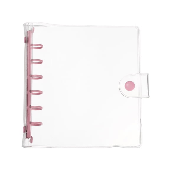 Uxcell A7 Binder Cover, Mini Square 6 Ring Transparent Soft PVC Refillable Notebook Shell with Snap Button Pockets Loose Leaf Journal Folders for Budget Planner, Pink Clip