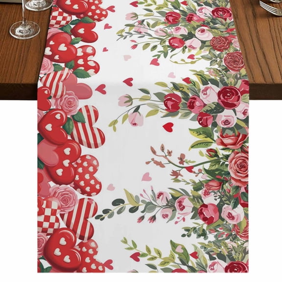 Table Runners 72 Inches Long Dress Scarves, Valentine's Day Farmhouse Kitchen Table Runner, Coffee Tablerunners, Spring Love Roses Floral Botanical Watercolor 14x72 Inch