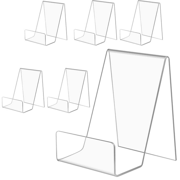 6 Pack Acrylic Book Stand, Clear Book Display Stand, Book Display Holder for Album, CD, Magazine, Postcard, Picture, Plate, Artworks, Phone, Tablet