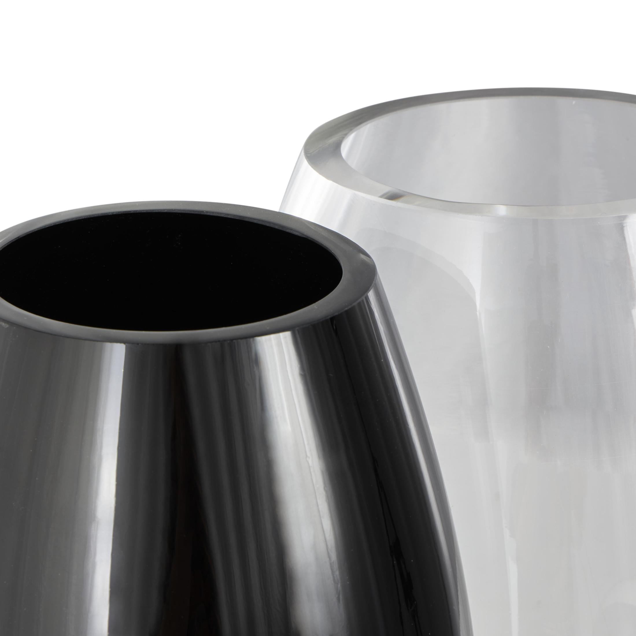 DecMode 13" Abstract Handmade Rounded 2 Opening 2 Opening Black Recycled Glass Vase with Clear Glass Accent