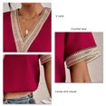 thumbnail image 4 of Blusa de encaje de crochet con escote en V para mujer, blusa informal holgada para citas con estilo, talla M Burgundy Chic, 4 of 5
