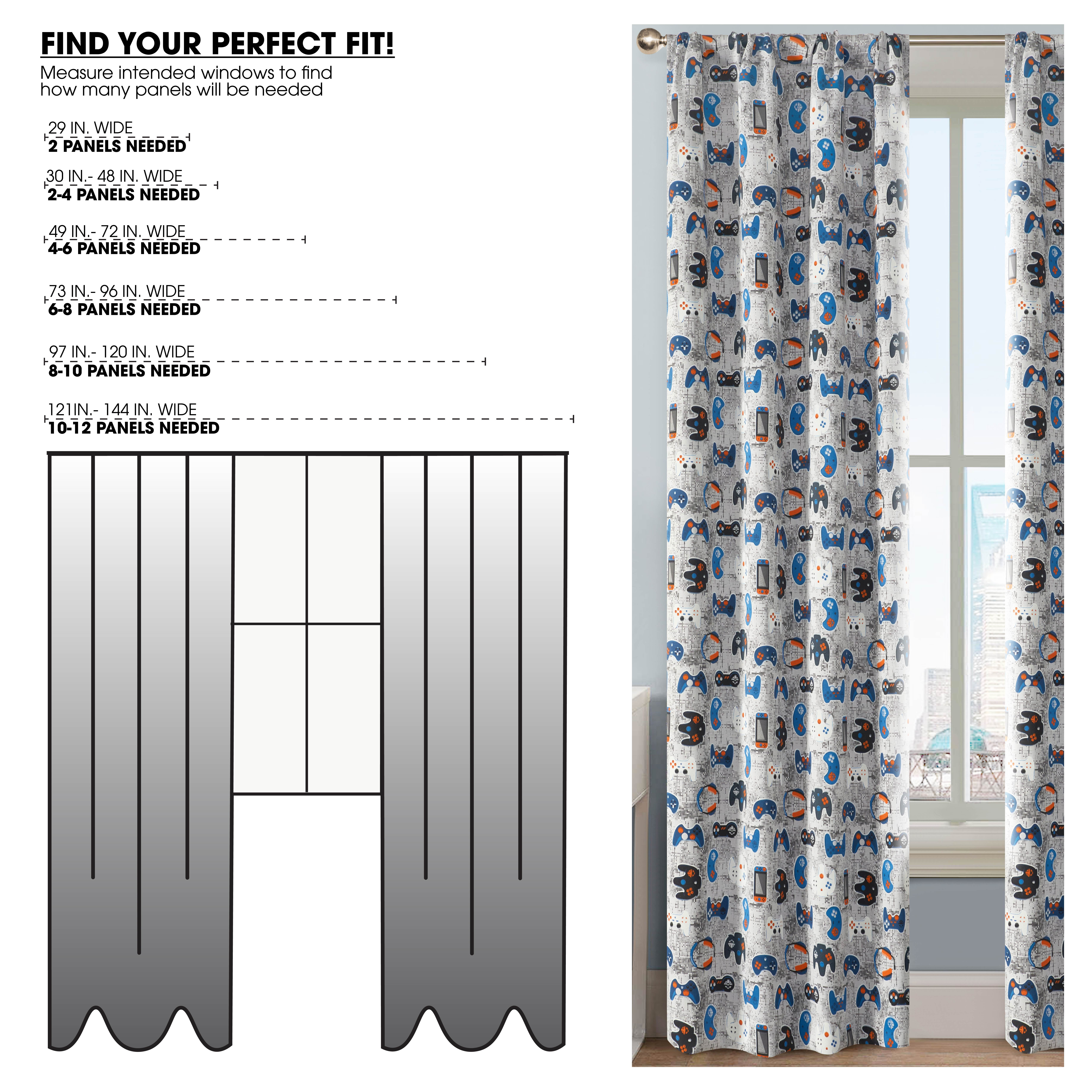 Your Zone Blackout Curtain Panel with Glow in the Dark Print, 1 Panel, Gamer, 37" W x 84" L