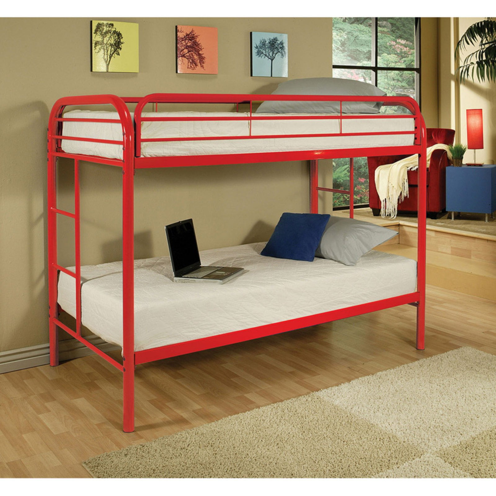 red metal bunk bed twin over full