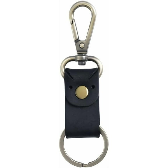 Genuine Leather Strap Keychain Universal Cowhide Key Fob Organizer with Metal Clasp Crazy Horse Keychain Durable Holder Handmade Belt Loop Key Ring for Car Men Women Purse(Black)