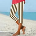 thumbnail image 7 of AGWOLF Womens Capris for Summer High Waisted Tummy Control Capri Leggings 2025 Dressy Striped Cropped Trousers Stretchy Workout Yoga Pants Brown 2XL, 7 of 7