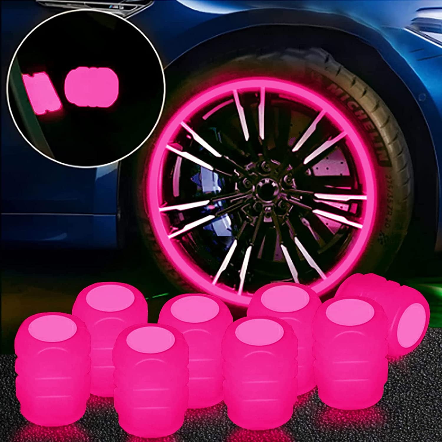 Universal Fluorescent Car Tire Valve Caps, 8Pcs Luminous Tire Air