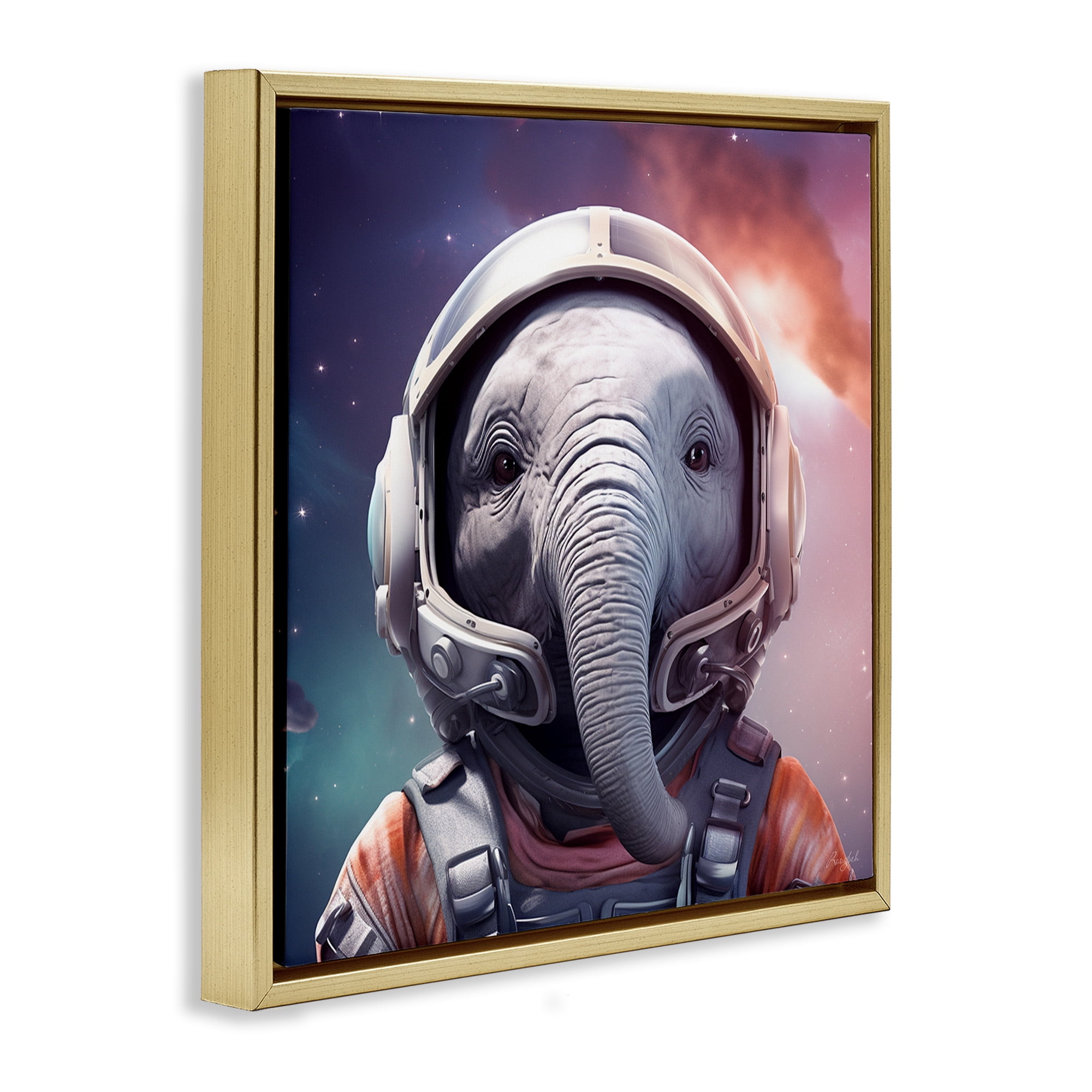 Stupell Industries Astronaut Elephant Portrait Animals & Insects Painting Gold Floater Framed Canvas Art Print Wall Art, 25 x 25