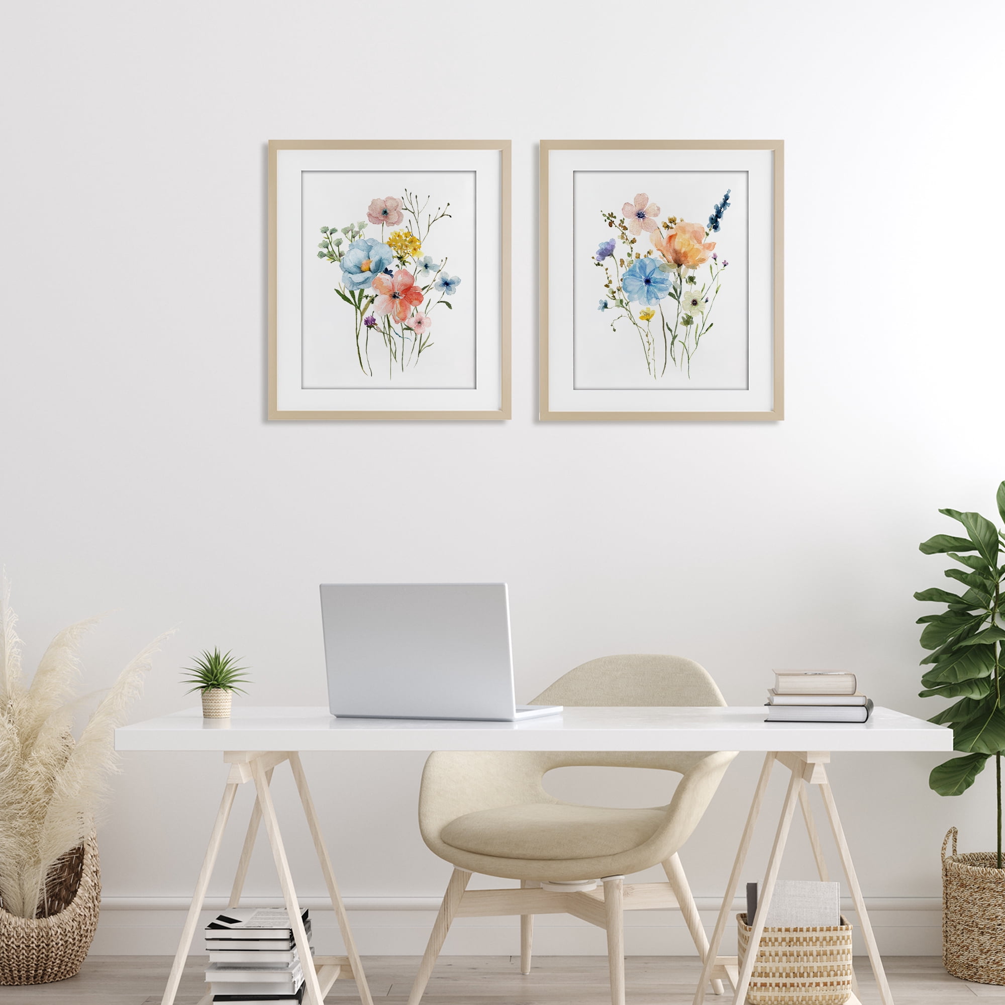 Stupell Industries Wildflower Sprig Bundles 2 Piece Birch Framed Print Under Glass Set, design by Livi Finn