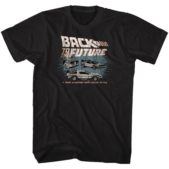 Back To The Future Cars Black Adult T-Shirt 4Xlt