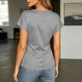 thumbnail image 6 of Mifsaly Womens Wrap Blouse Cross Front Short Sleeve V Neck T Shirts Slim Fit Ruched Pleated Casual Blouses Flattering Summer Going Out Tops Gray,M, 6 of 9