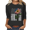 thumbnail image 2 of WREESH Independence Day Round Neck T-Shirt Women's 3/4 Sleeve Top Loose Fit Summer Fashion with Patriotic Print Black, 2 of 4
