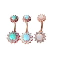 thumbnail image 1 of Double Round Cubic Zircon Filigree Opal Center Surgical Steel Belly Button Rings Navel Rings Belly Piercing 3pcs wihite blue green, 1 of 5