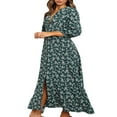 thumbnail image 4 of PENGXIANG Femmes 3/4 Manches Bouton vers le Bas Floral Robe Maxi Élégant V Cou Fluide Partie Casual Boho Taille Haute Robe, 4 of 7