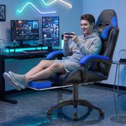 Bigzzia Gaming Chair with Footrest, Gamer Chair for Adults,Lumbar Pillow and Headrest Adjustable, Blue