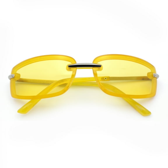 Womens Trendy Rimless 90s Designer Styling Narrow Rectangle Fashion Sunglasses Yellow