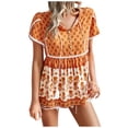 thumbnail image 1 of JWZUY Women's Dressy Boho Floral Printed Button Up Henley V Neck Tops Tassels Drawstring Short Short Petal Lace Sleeve T Shirt Blouses Ruffle Babydoll Peplum Orange M, 1 of 8