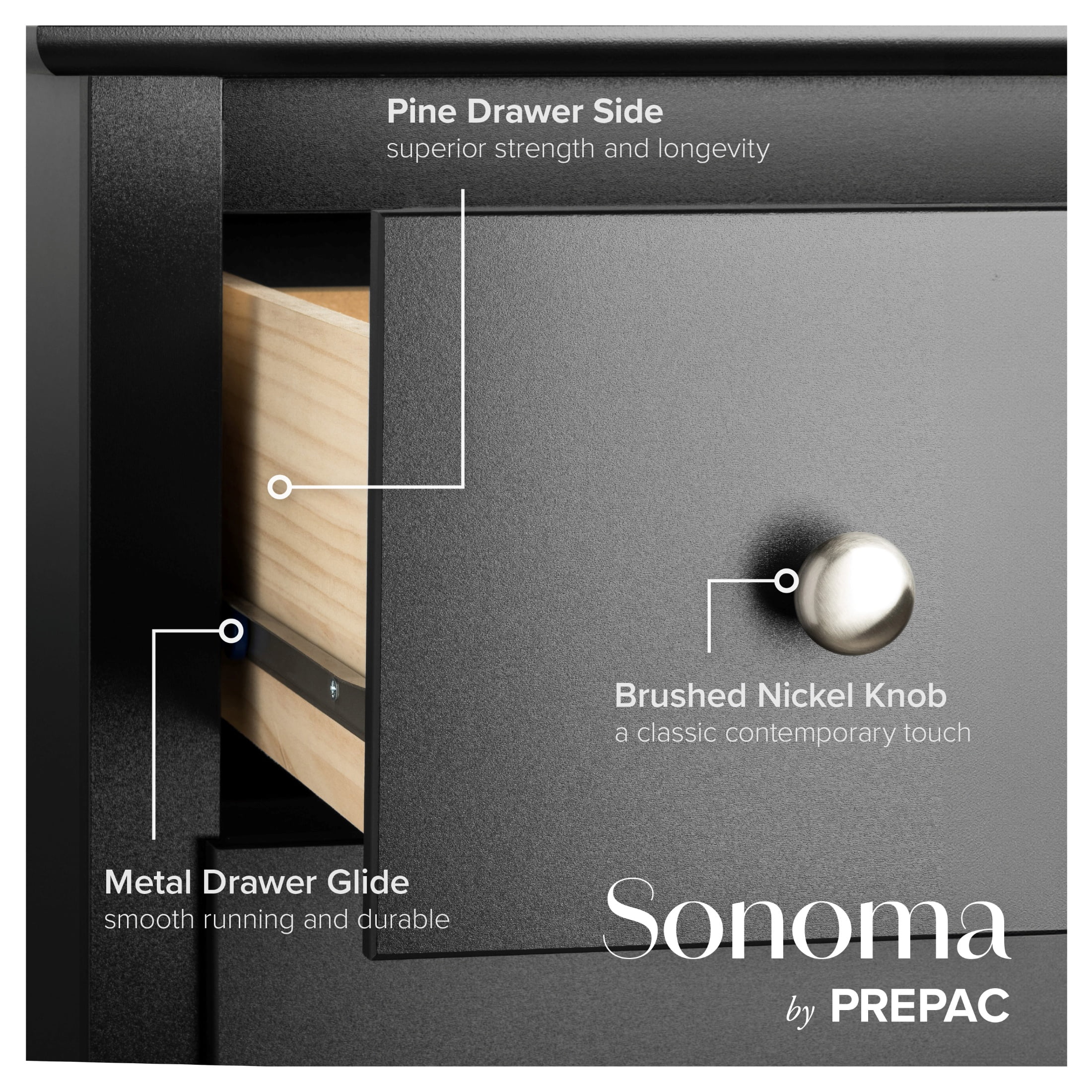 Prepac Sonoma Wardrobe Cabinet: Armoire Dresser for Bedroom with Adjustable Shelf. Features 2-Door Wardrobe Closet & 2 Drawers, Ideal Closet for Bedroom, 22"Dx31.5"Wx58.75"H, Black - BDC-3359-K