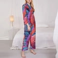 thumbnail image 3 of Salouo Digital Flamingo Vibrant Art Pattern Women's Pajamas Set Long Sleeve Button Down Sleepwear Soft Pj Lounge Sets for women 2 Piece Pjs Set with Long Pants-Large, 3 of 7