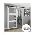 thumbnail image 3 of Sturdy Barn Door 28 x 84 inches Clear Glass 3 Lites | Lucia 2555 Matte White | Top Mount 6.6FT Rail Hangers Heavy Hardware Set | Solid Panel Interior Doors, 3 of 6