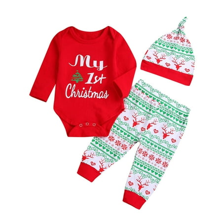 

Dadaria Baby Onesies 3M-24M Infant Baby Letter Print Jumpsuit Romper+Christmas Deer Print Pants Outfits Red 80 Baby