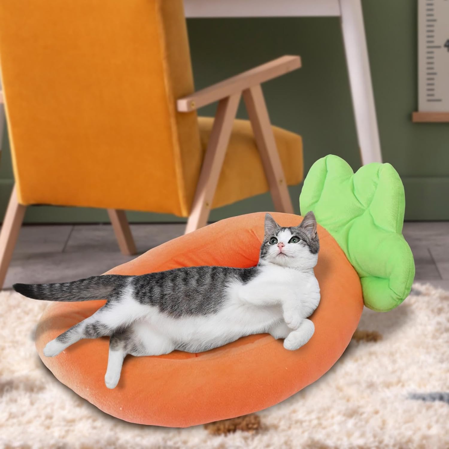 Colourtree Extra Large Carrot Bed for Cats Dogs, Carrot Pet Bed, Creative Fluffy Carrot Boat Shape Pet Dog Cat Bed,Removable Cushion&nbsp;