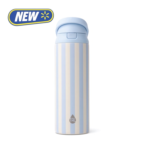 TAL 24oz Stainless Steel 2-in-1 Straw and Chug Water Bottle with Push Lid, Light Blue Stripe