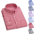 thumbnail image 3 of Blusa de manga larga para hombre Camisa informal juvenil con estampado de rayas verticales y solapa fina para ir de compras a la oficina, 3 of 5
