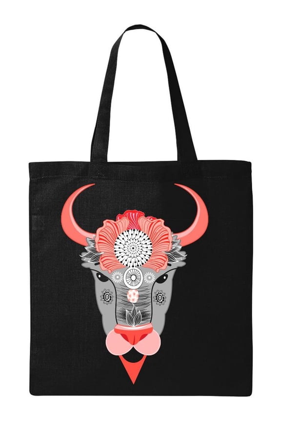 Tribal Abstract Bison Tote Bag - Image by Shutterstock, One Size Cotton Canvas Tote Bag