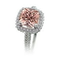 thumbnail image 2 of 2.5 Carat Cushion Cut Designer Morganite and Diamond Halo Wedding Ring Set on 10k White Gold, 2 of 2