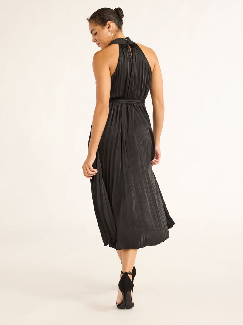 pleated halter midi dress Pleated Halter Midi Dress With Cascading Ruffle Details - Lavender main image 0