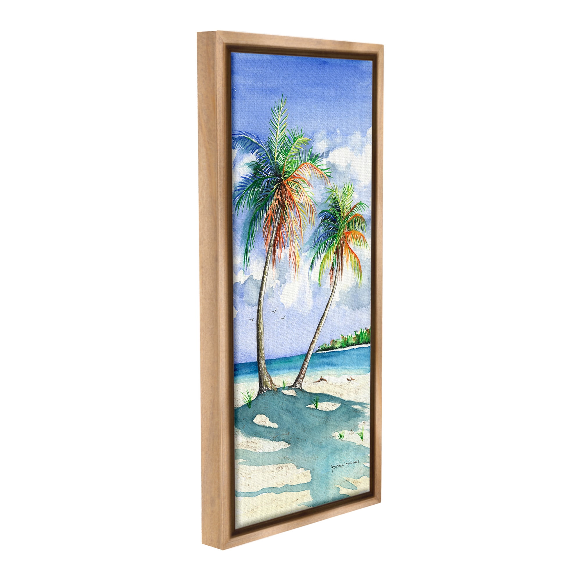 Stupell Industries Sunlit Palm Trees Landscape Painting Brown Floater Framed Canvas Art Print Wall Art, 11 x 25