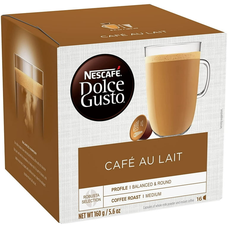 Nescafe DOLCE GUSTO - Cápsulas - CAFE AU LAIT descafeinado (nuevo) = 16  unidades (paquete de 3)