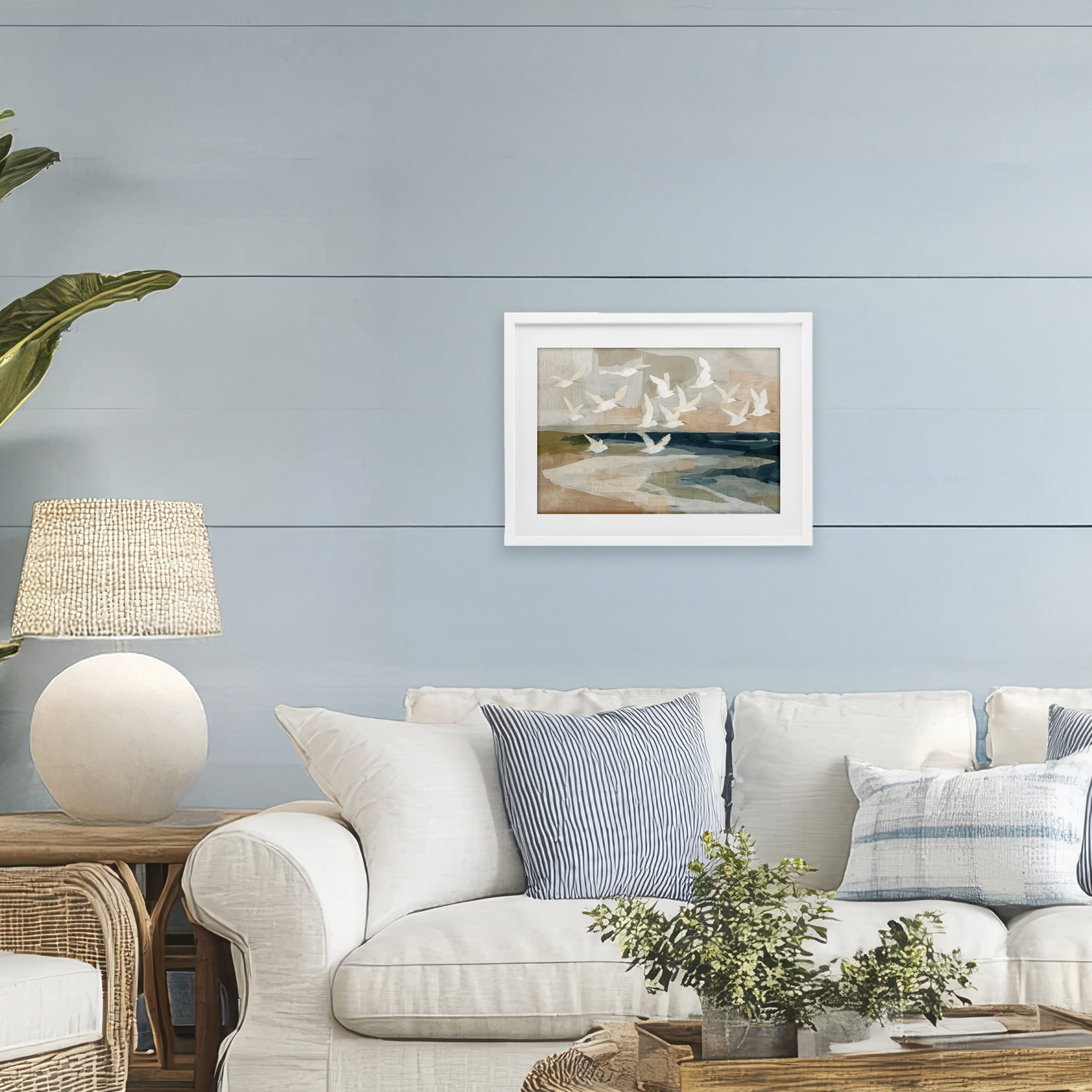 Stupell Industries Birds in Flight Over Water White Framed Print Under Glass, design by Chromatic Storm Studio