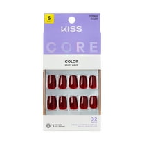 KISS CORE Color Press On Nails, ‘Sprightly’, Burgandy, Short Squoval, 32 Count